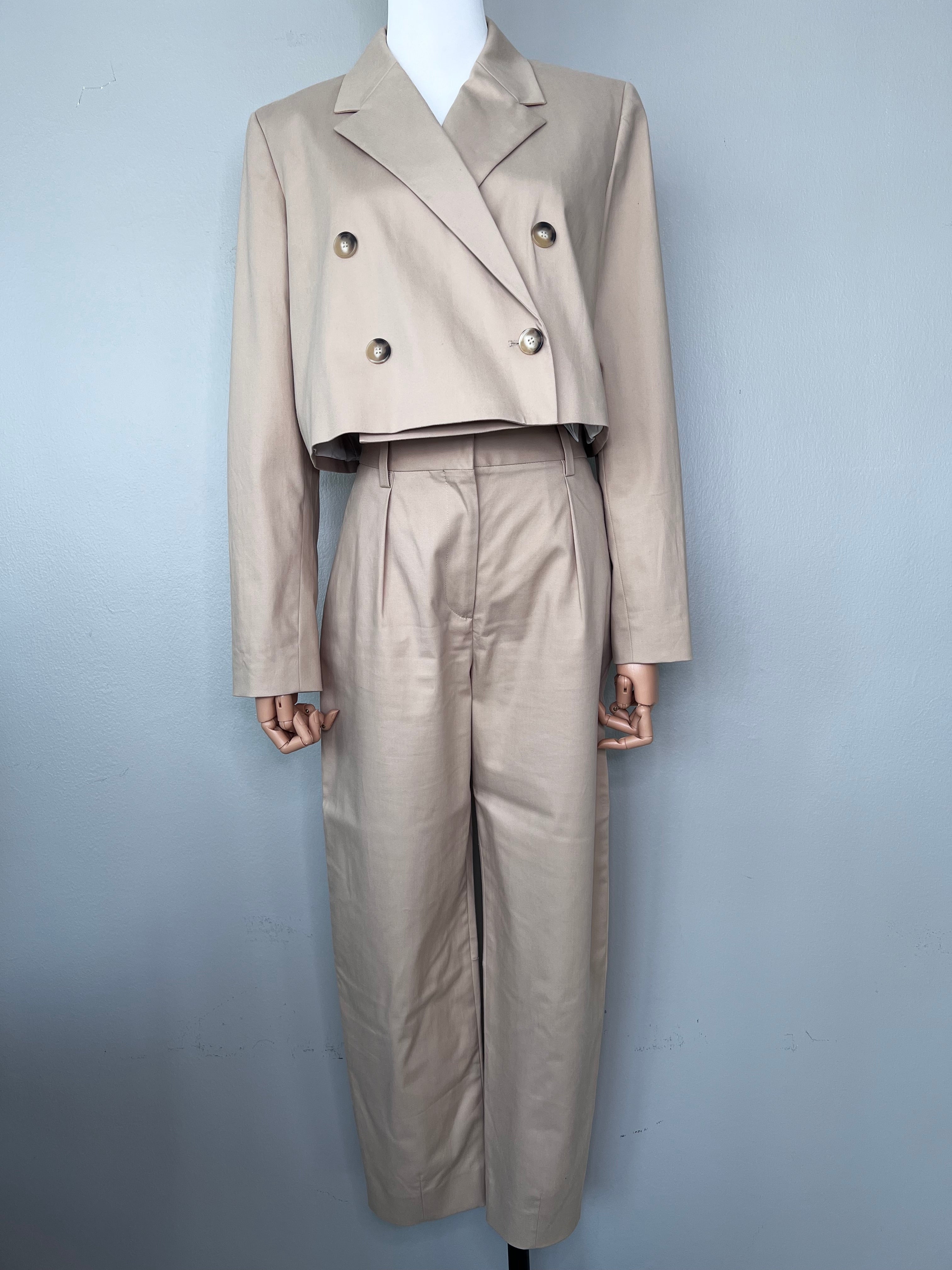QUAIN - Set : Color Panel Cropped Blazer + High-Waist Straight Cut Pants |  YesStyle